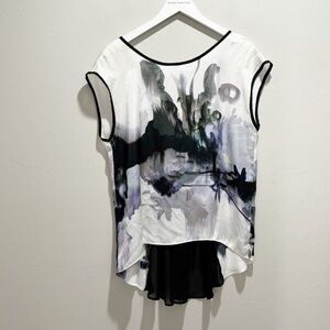 KAY CELINE Women’s Multicolor Abstract Chiffon Sleeveless Blouse Sheer Back Sz S